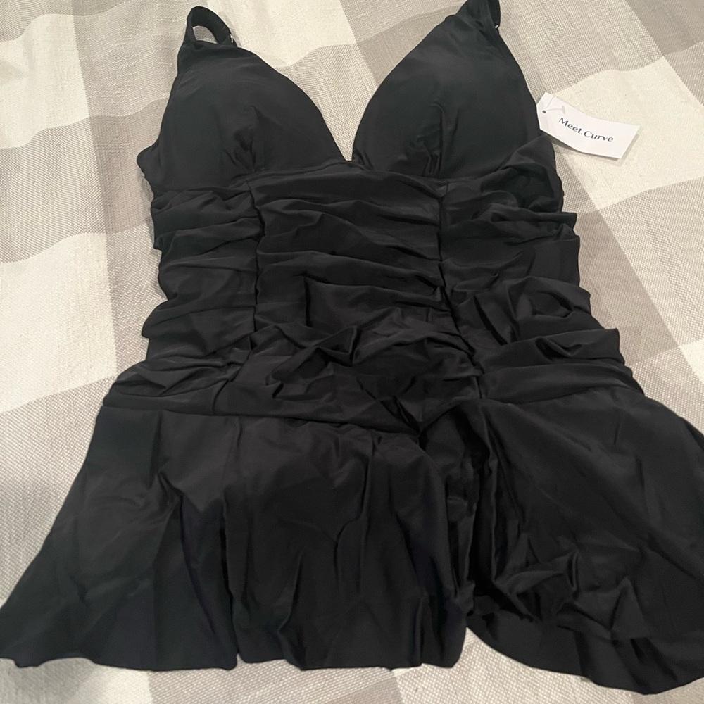 Brand new, black ruffled swim dress